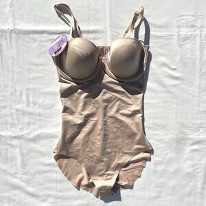 Spanx Suit Your Fancy Strappy Cupped Brief Panty Bodysuit Push Up Small Beige